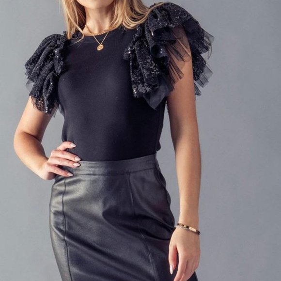 Night Out Sequin Ruffle Sleeve Top - Picture 3 of 4